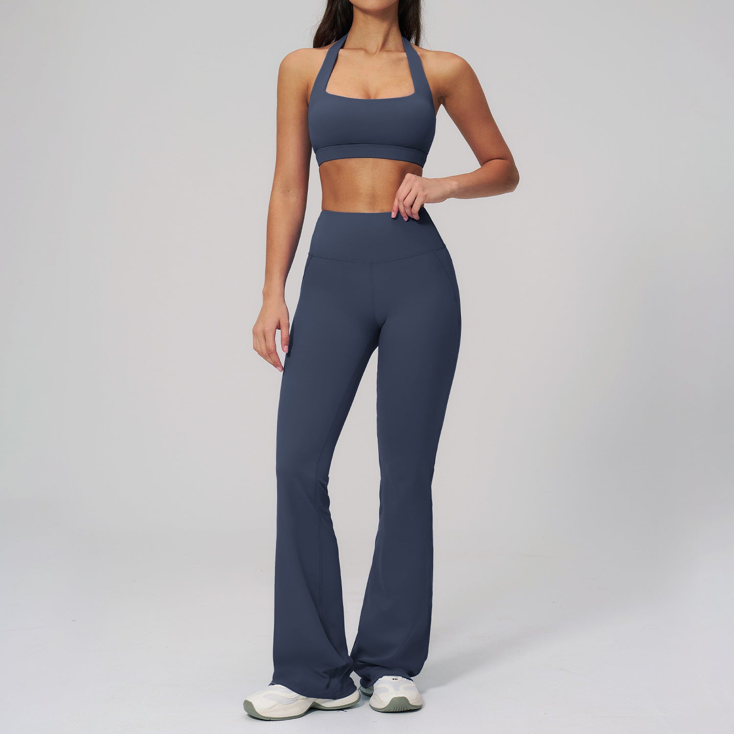 Halter-Neck Backless Yoga Set Fitted Slightly Flared Quick-Drying Fitness Wear