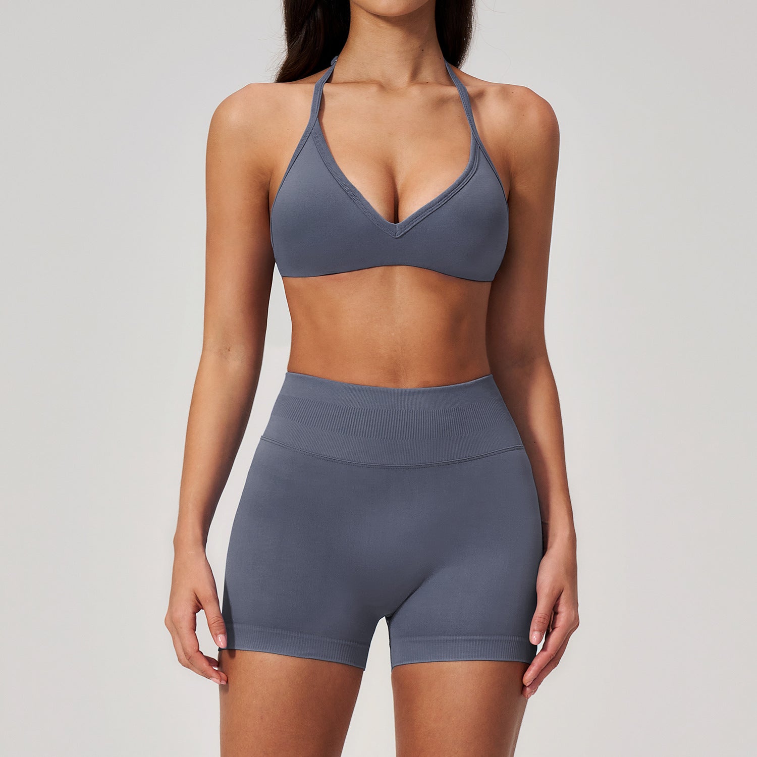 Women's Seamless Halter-Neck Open-Back Bra with Butt-Lifting Shorts Set