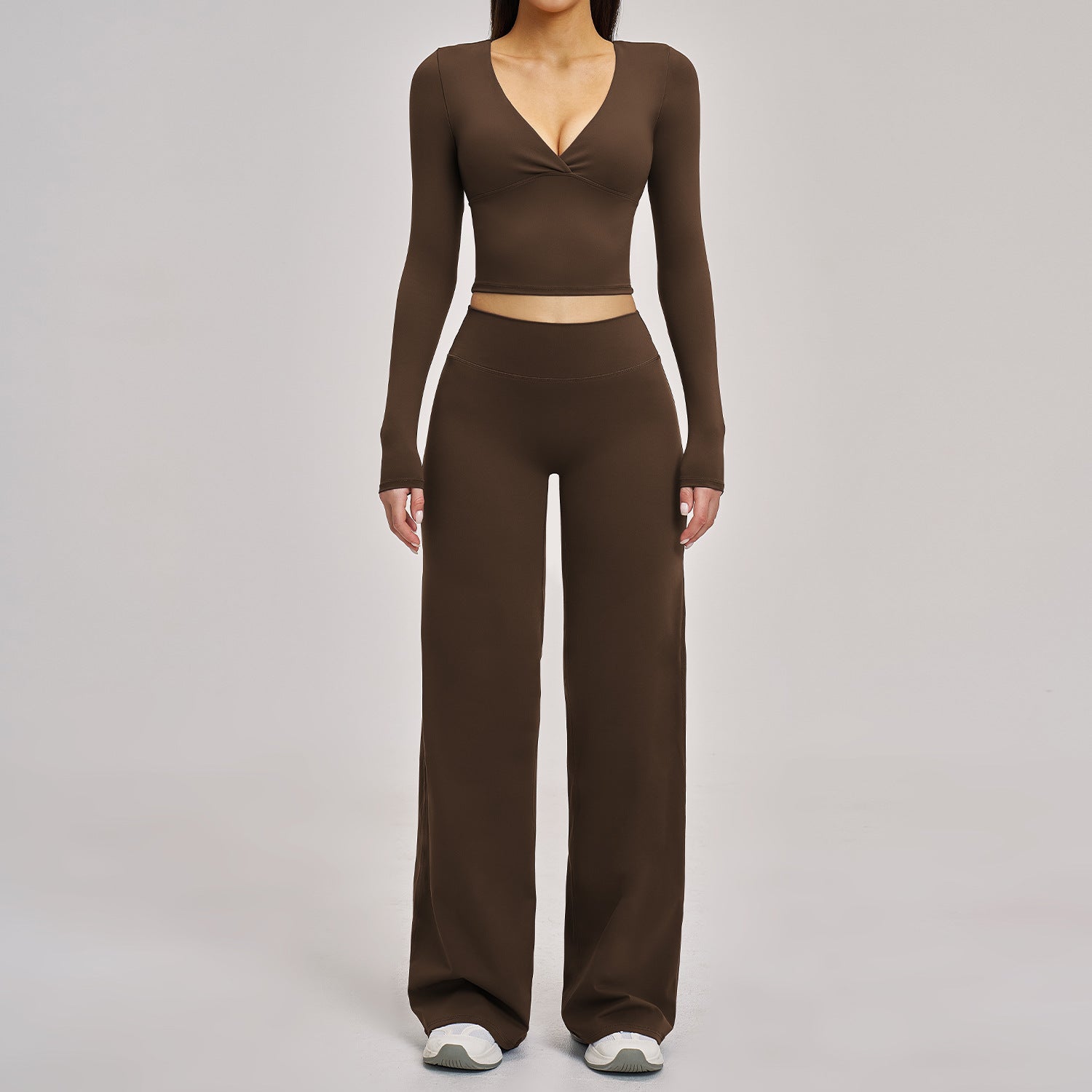 Women's long sleeve tops with wid-pant casual yoga set