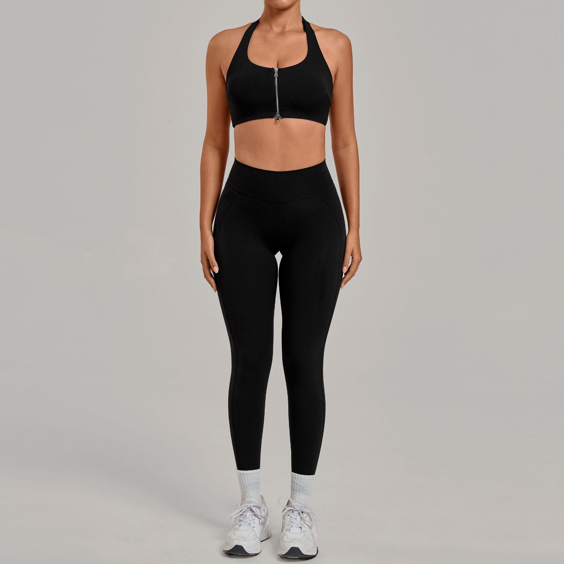 Women's wholesale Zip-Front Backless Fitted Yoga Set