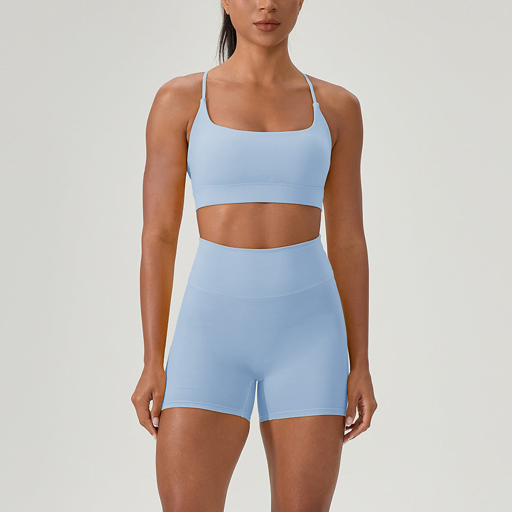 Sexy Backless Sports Bra with High-Waisted Butt-Lifting Shorts Set