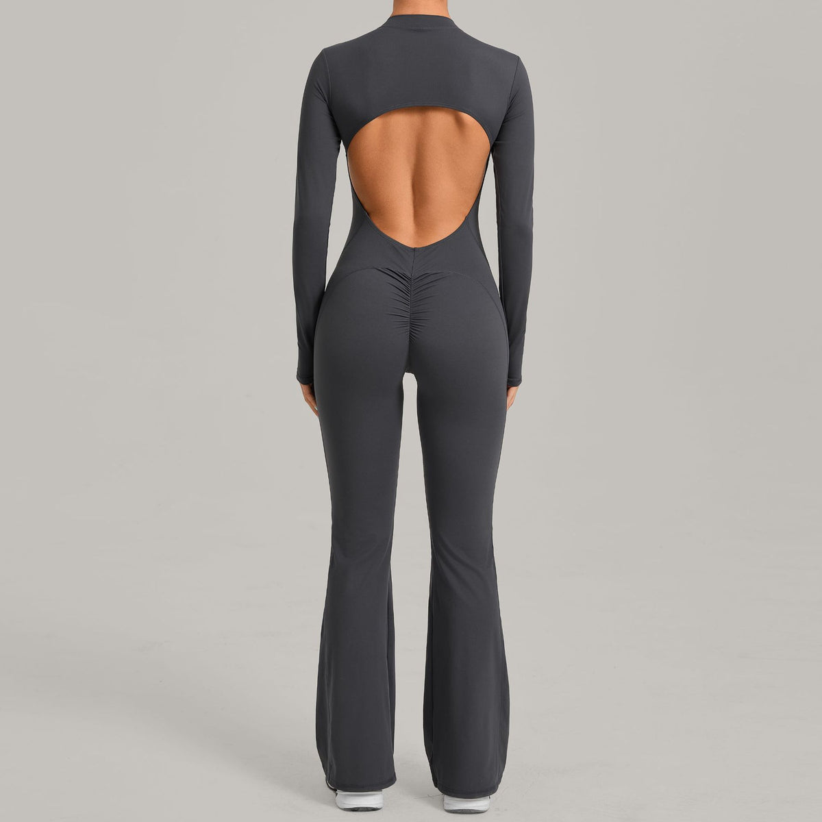 Long-Sleeve Jumpsuit One-Piece Stand-Collar Flared Yoga Romper