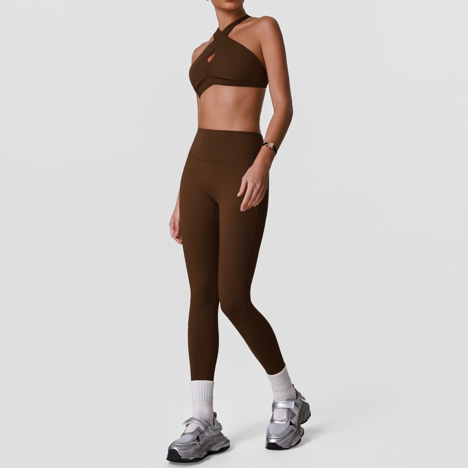 Highly Elastic Bare-Feeling Thin Strap Beauty Back, Lifted Butt High Waist Sports Two-Piece Set