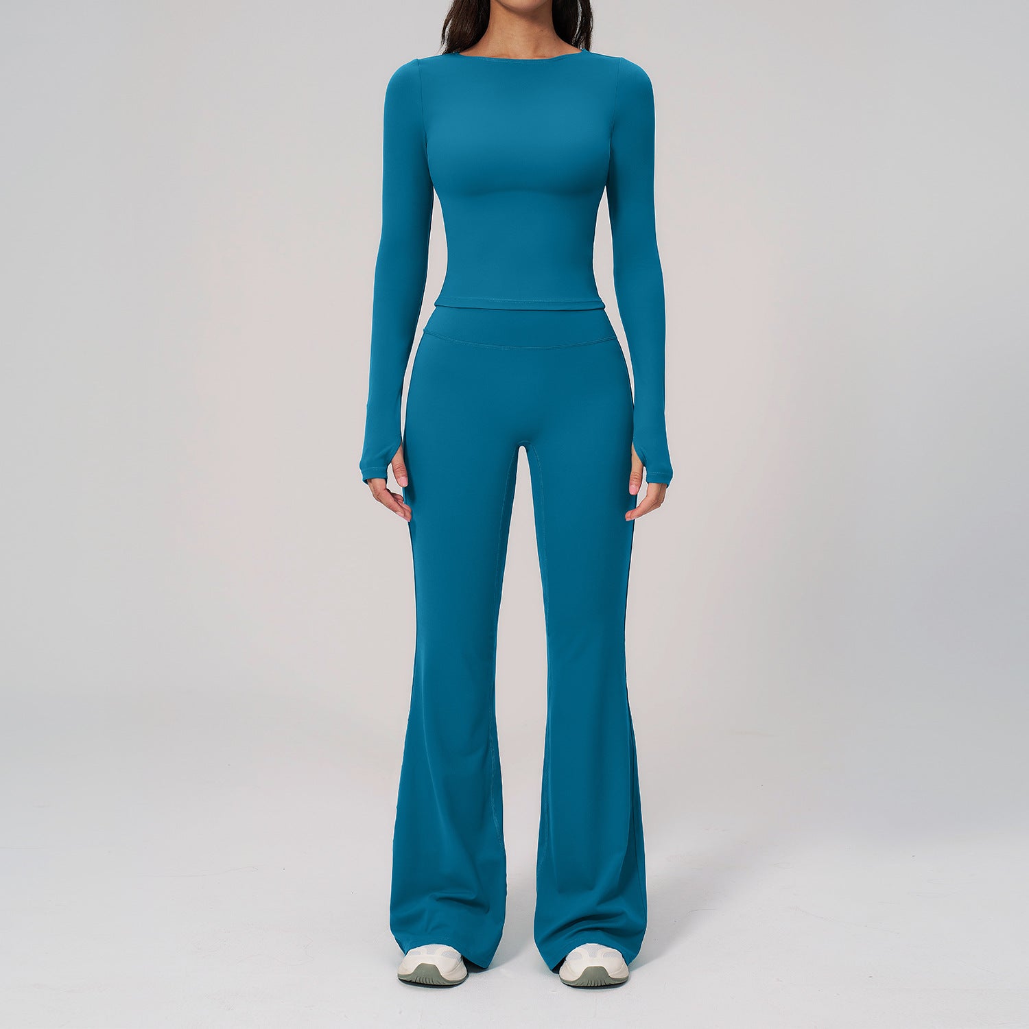 Quick-Drying Long-Sleeve with Butt-Lifting Flared Leggings Set Slimming Fitness Outfit