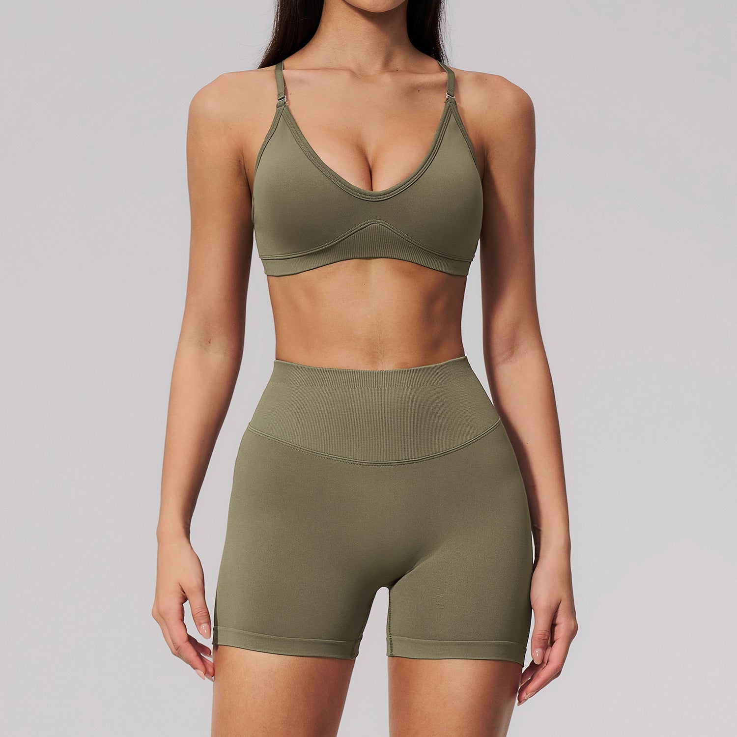 Women's casual seamless bras with high-waisted Butt-Lifting Shorts fitness yoga Set