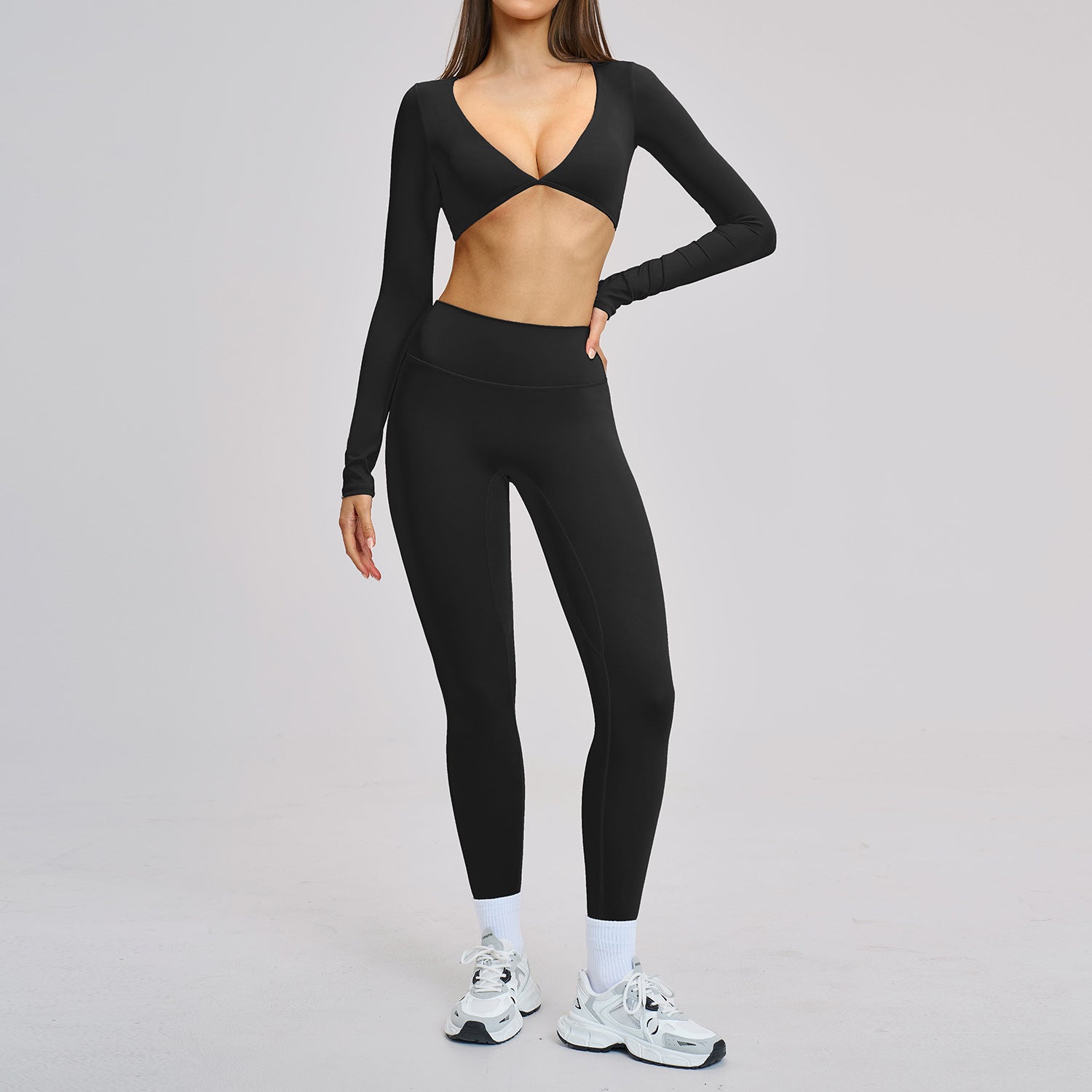 Hot-selling new style sports long sleeve shirts fitness gym set for women