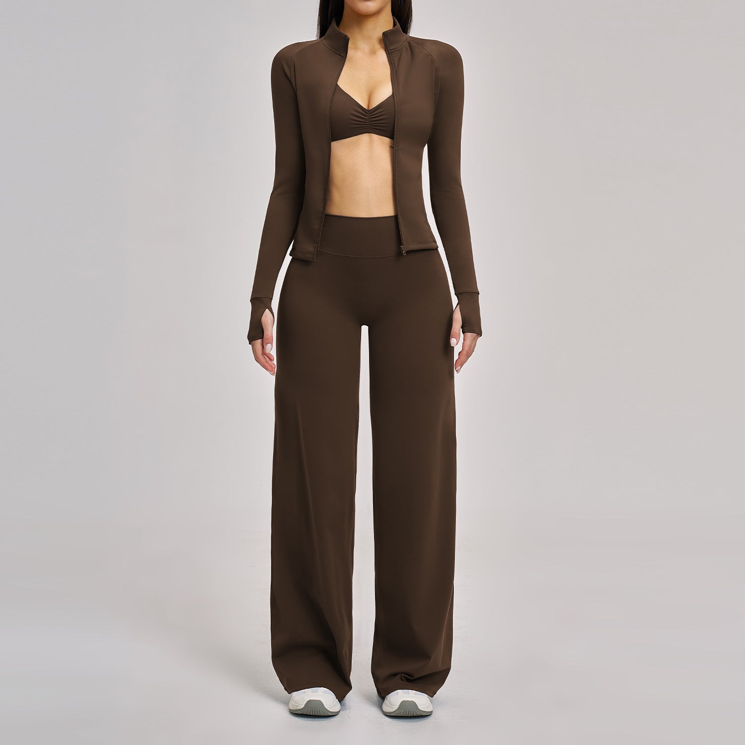 Women's Casual Athletic Set 3-Piece Fitness Outfit with Zip-Up Jacket