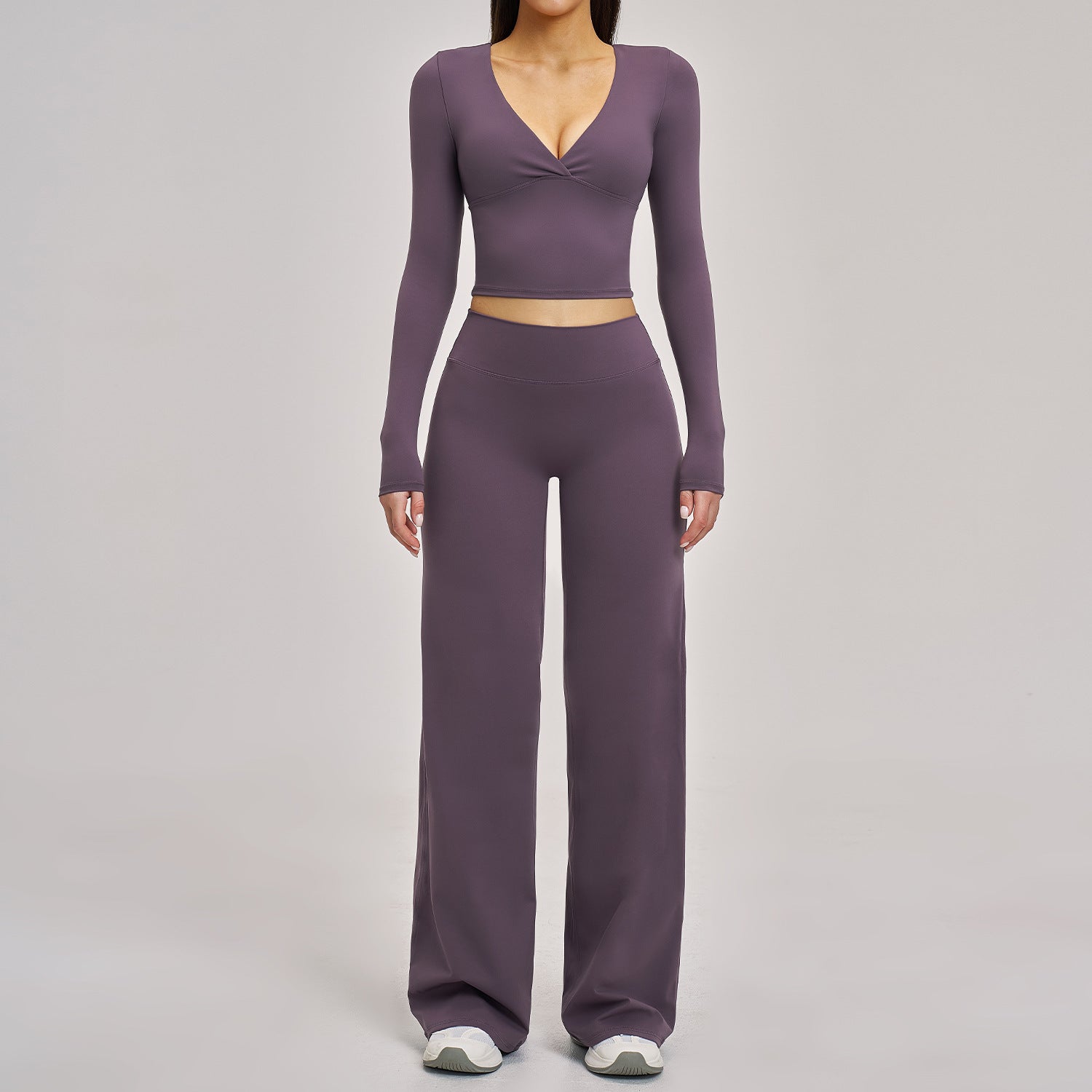Women's long sleeve tops with wid-pant casual yoga set