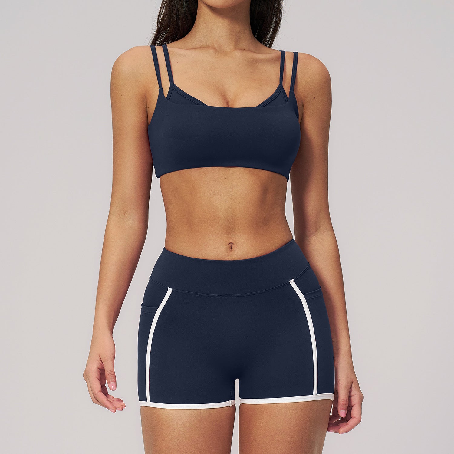 Slim-Fit Running Fitness Sports bras with White Contrast Stitching whorts set