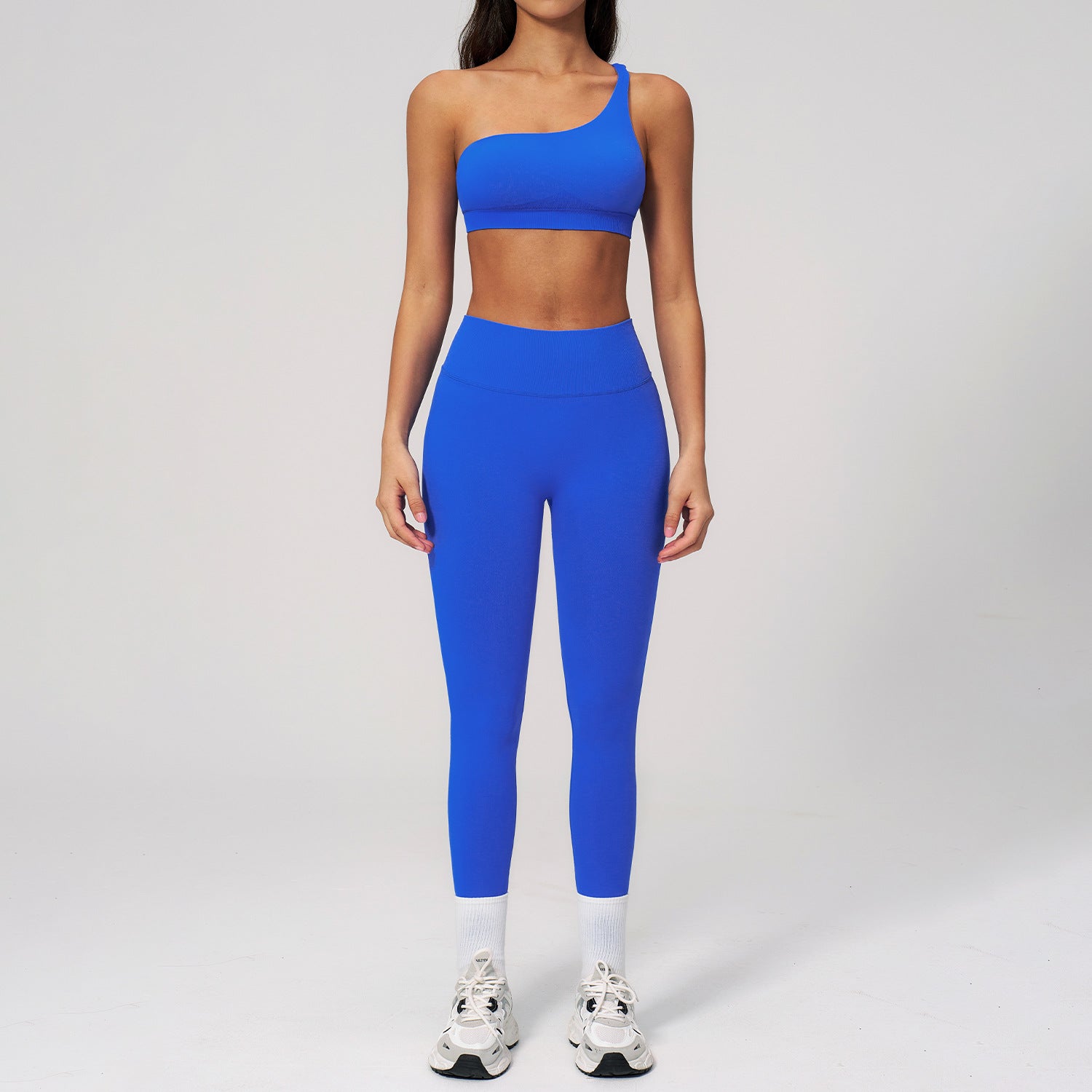 Seamless Asymmetrical-Shoulder Sports Bra Set Quick-Drying Running Yoga Outfit