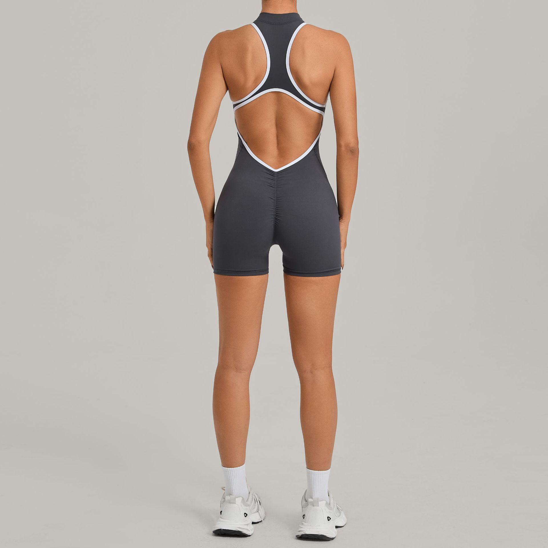 Cross-Back Yoga Jumpsuit with Ruched Butt-Lifting Design