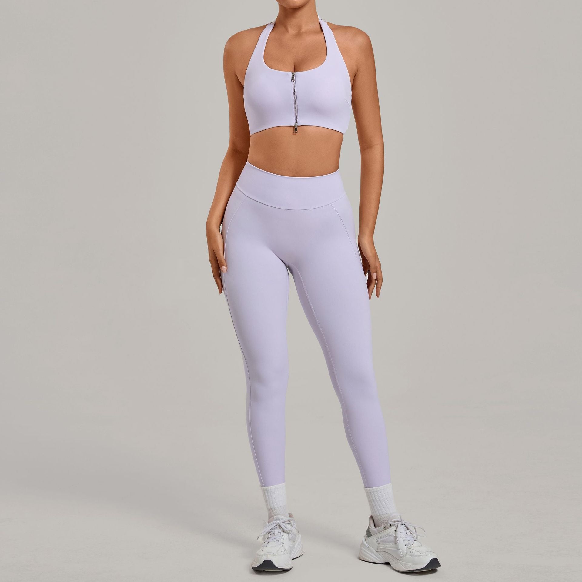 Women's wholesale Zip-Front Backless Fitted Yoga Set