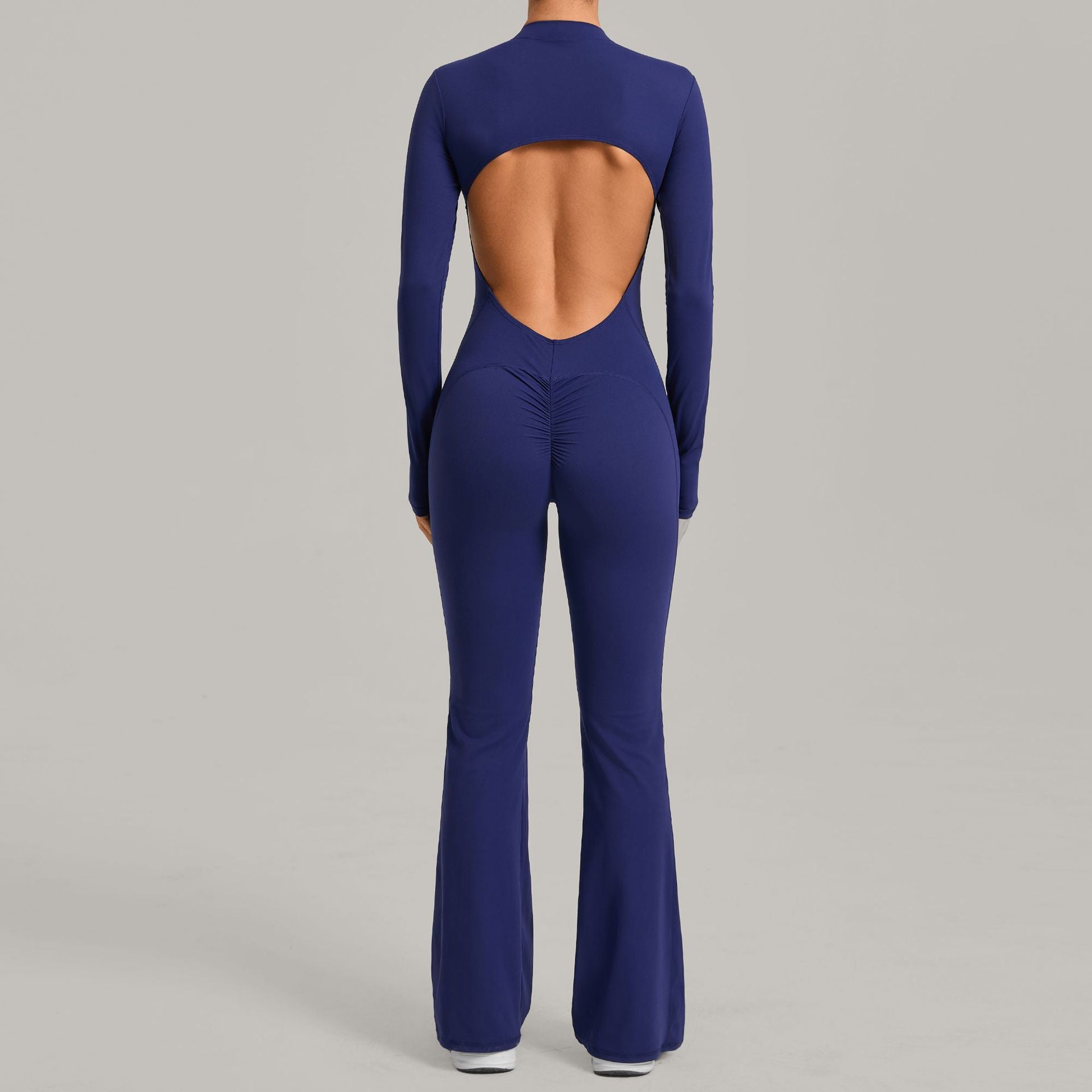 Long-Sleeve Jumpsuit One-Piece Stand-Collar Flared Yoga Romper