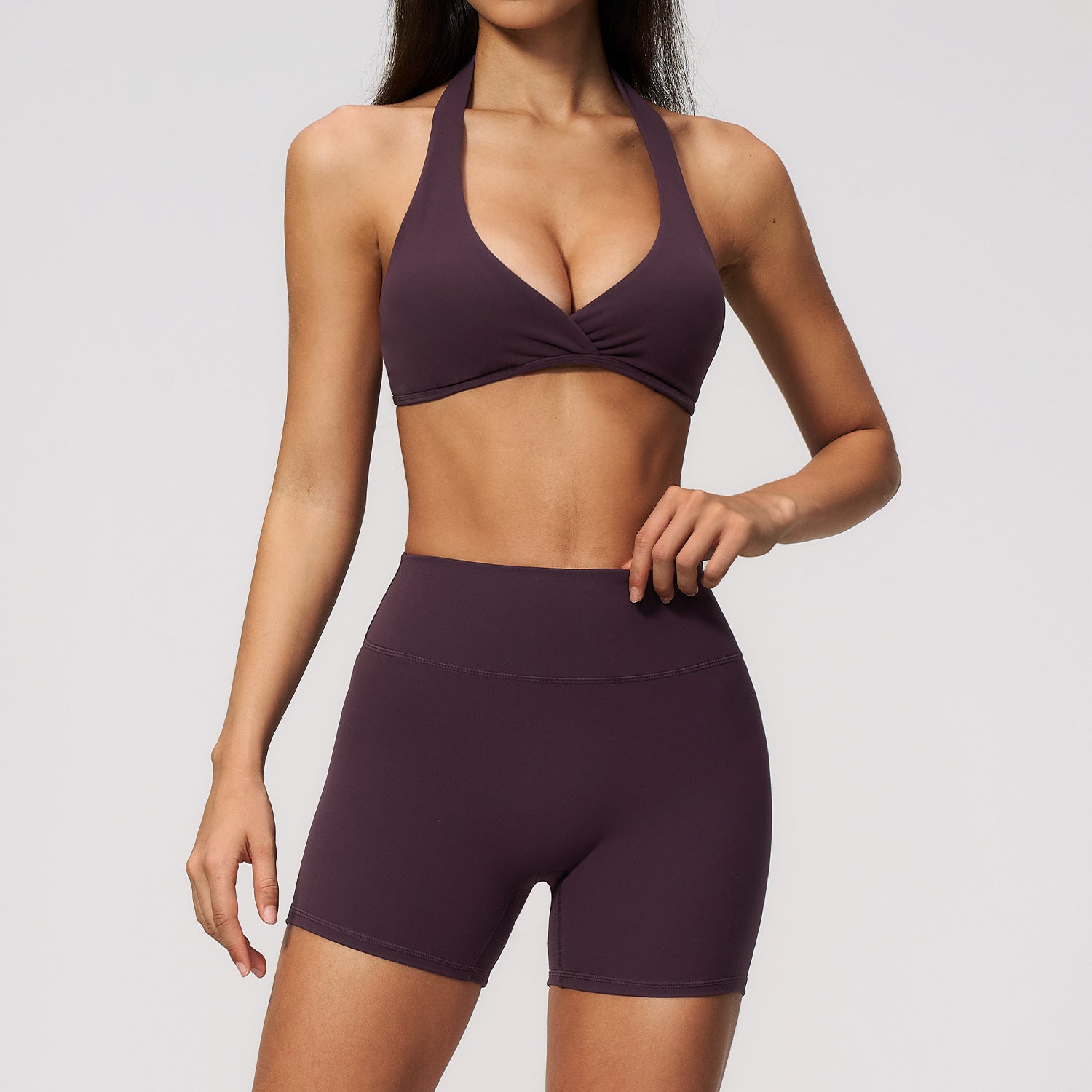 New Deep-V Sports Bra and Slimming Running Butt-Lifting Shorts Set
