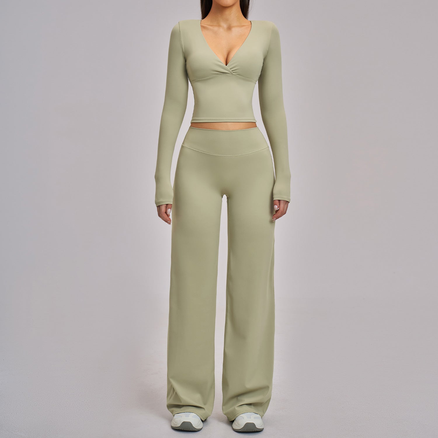 Women's long sleeve tops with wid-pant casual yoga set
