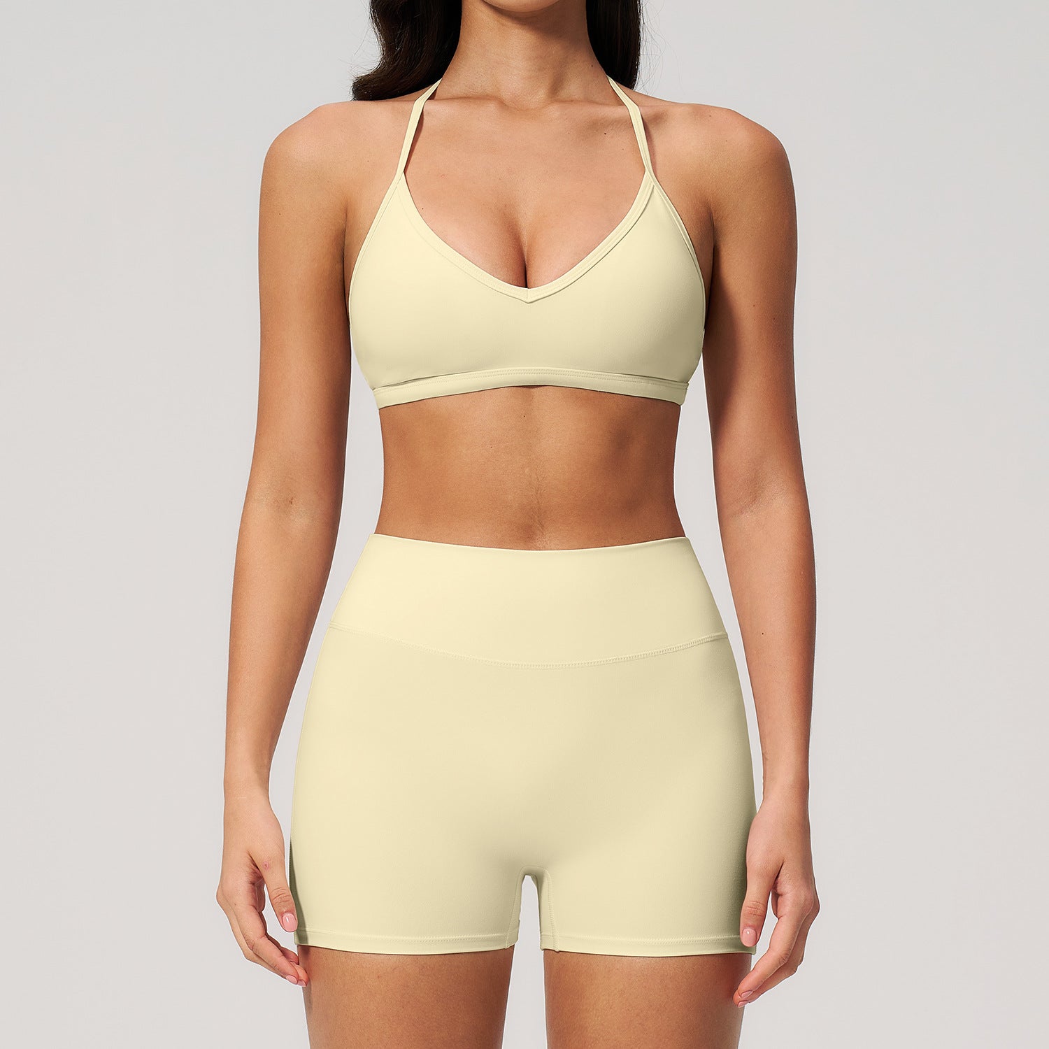 Women's New fitted halter-neck sports bra with quick-drying shorts set