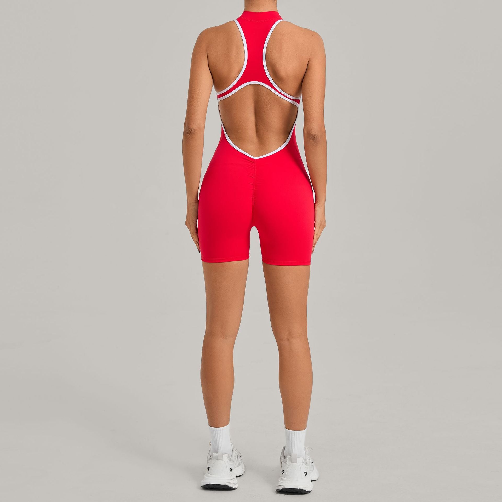 Cross-Back Yoga Jumpsuit with Ruched Butt-Lifting Design