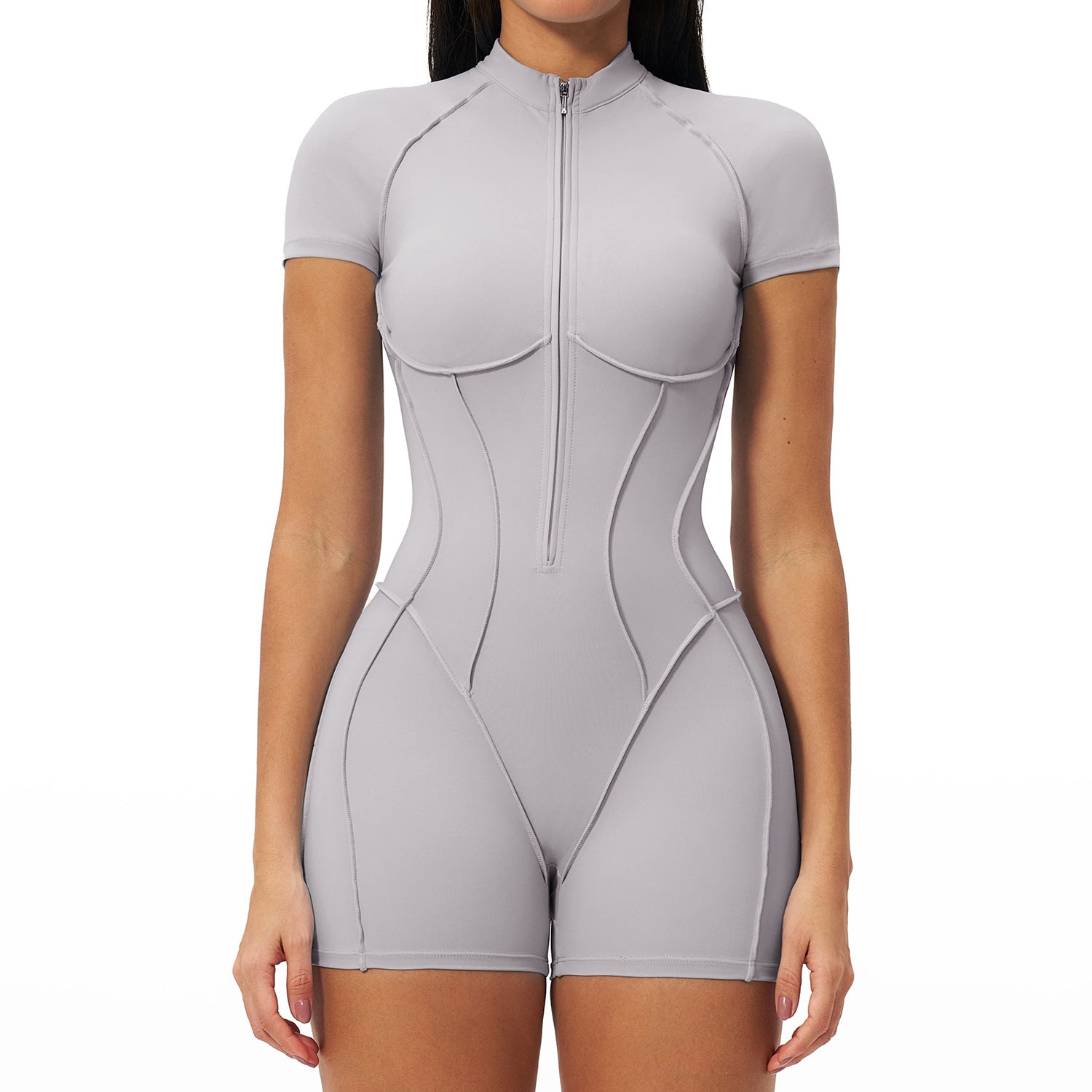 Stand-Collar Zip-Front Yoga Jumpsuit  Butt-Lifting Fitness Bodysuit