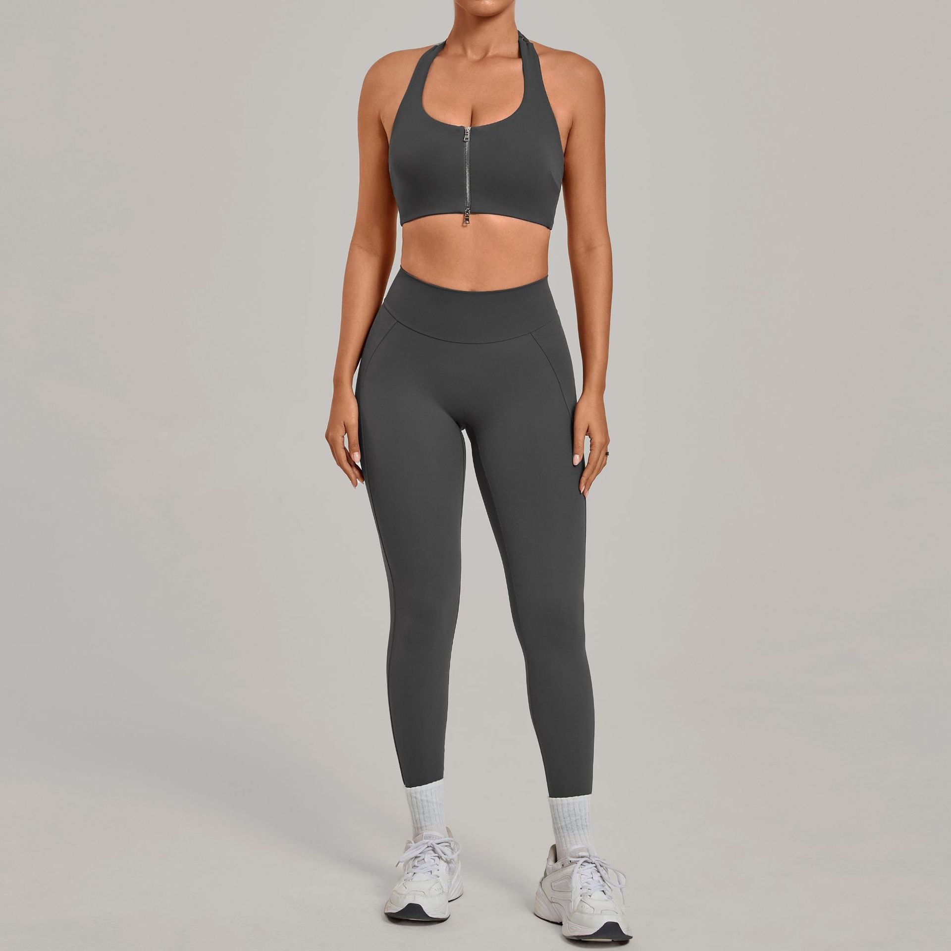 Women's wholesale Zip-Front Backless Fitted Yoga Set