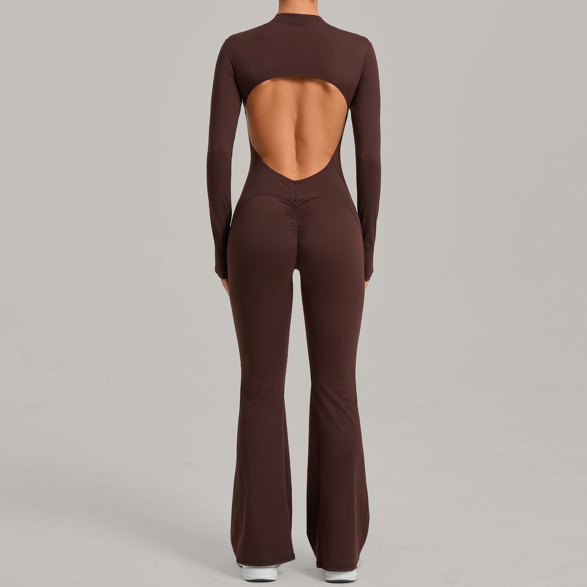 Long-Sleeve Jumpsuit One-Piece Stand-Collar Flared Yoga Romper