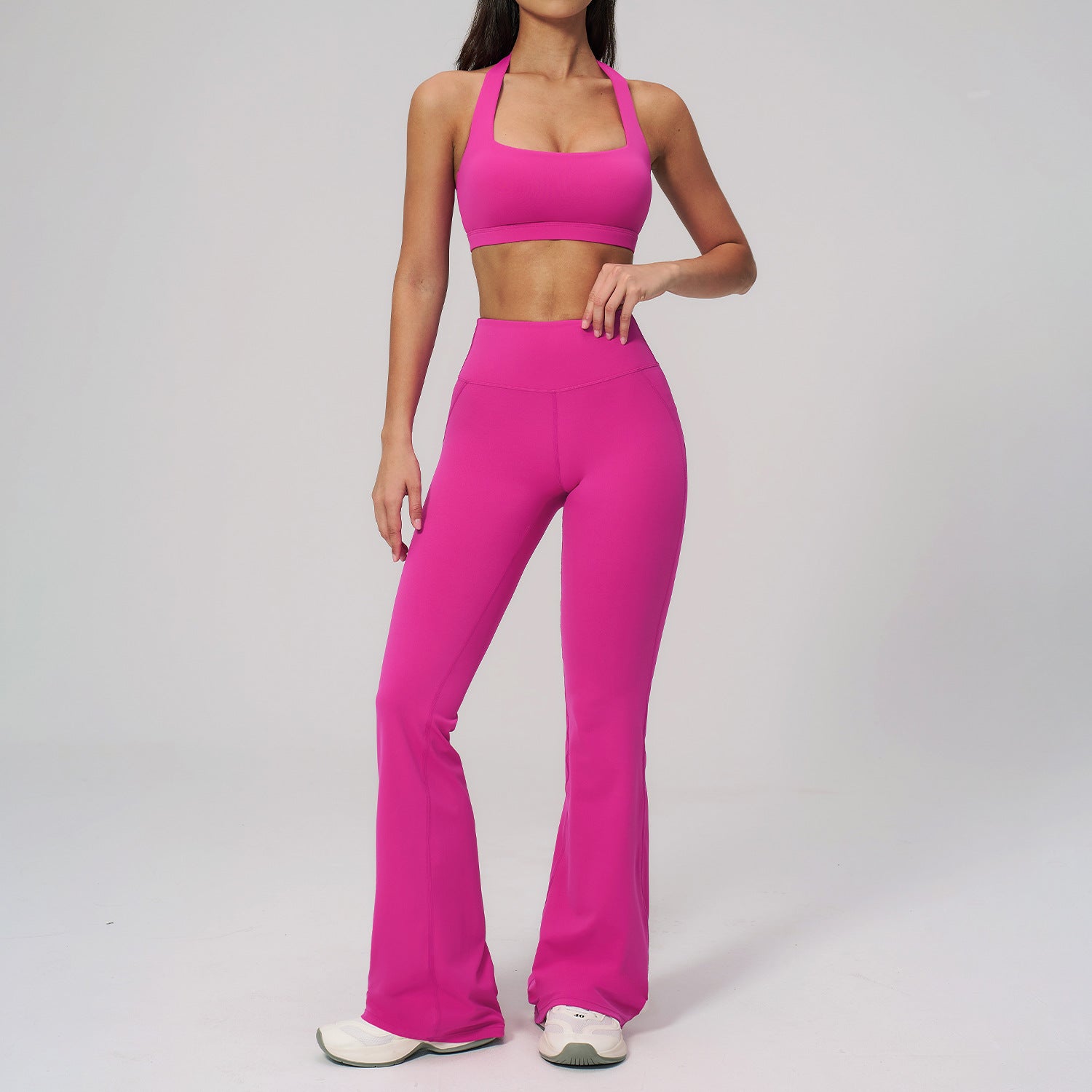 Halter-Neck Backless Yoga Set Fitted Slightly Flared Quick-Drying Fitness Wear