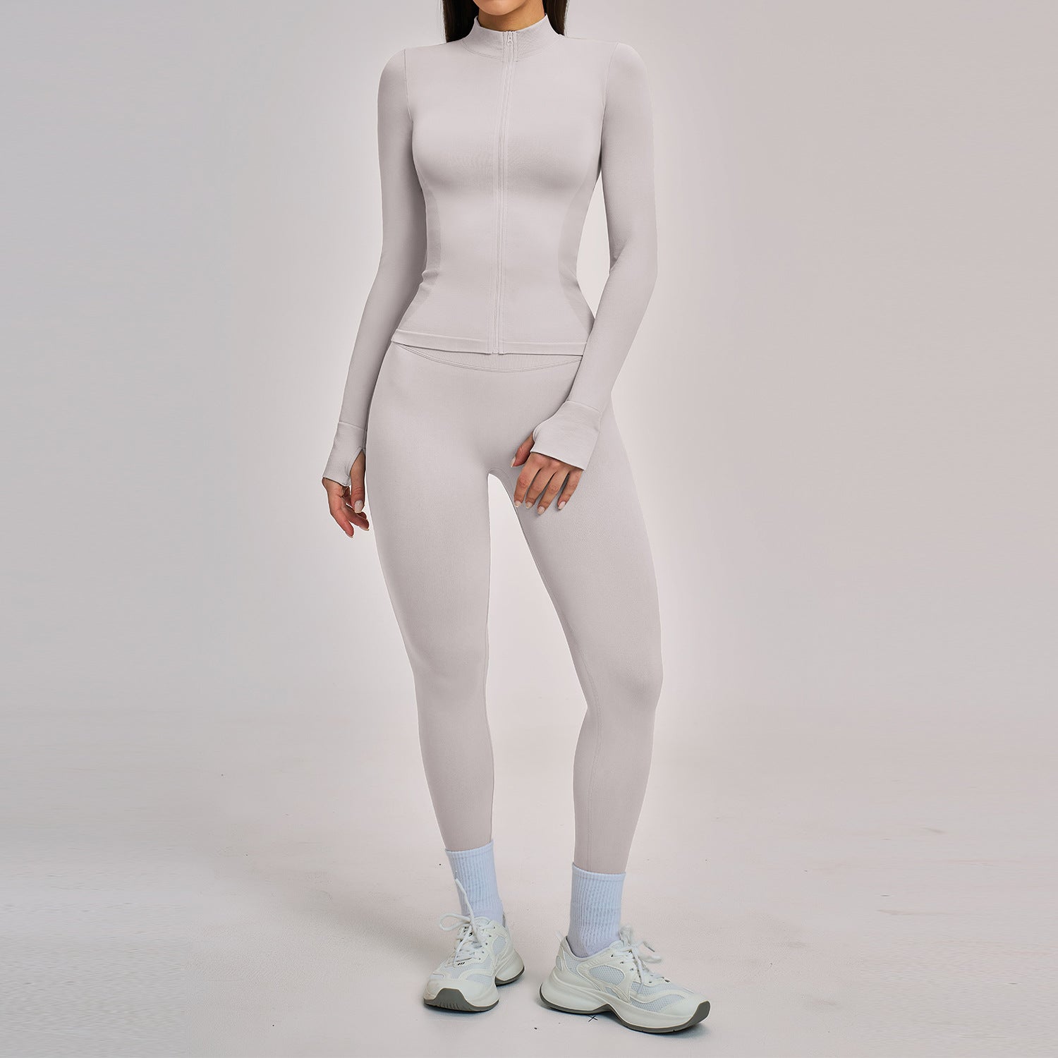 Women's Seamless Stand-Collar Zip-Up Yoga Set