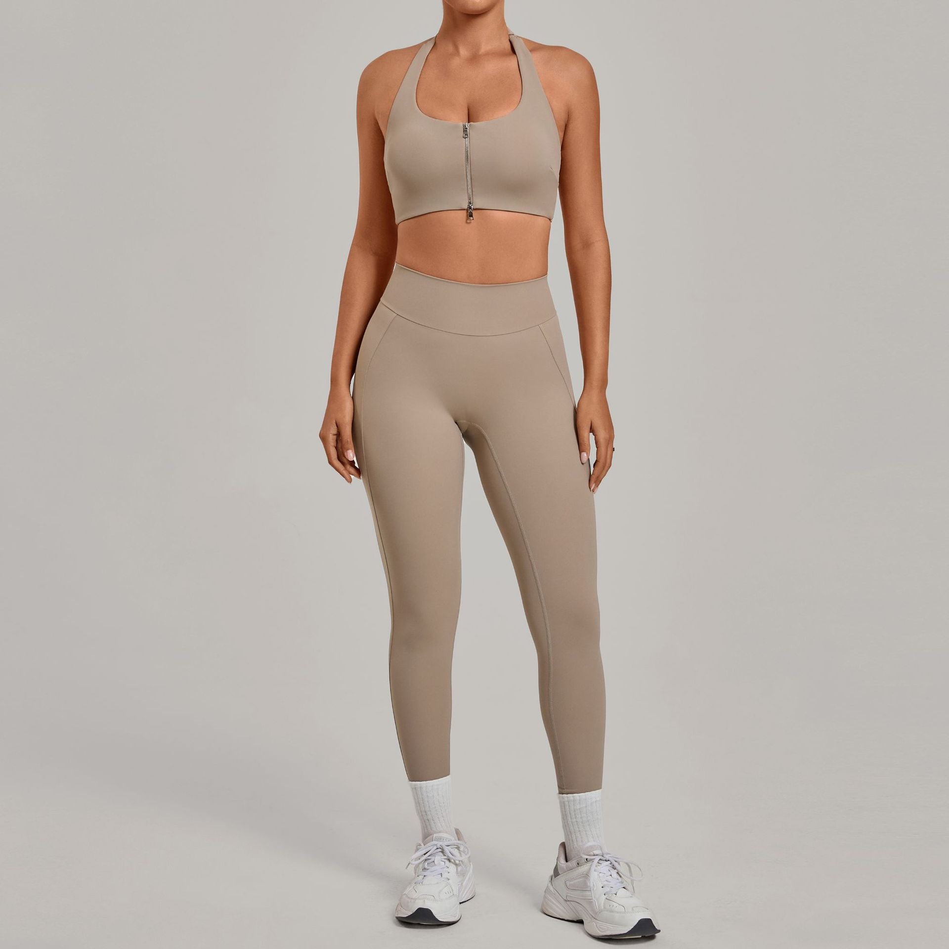 Women's wholesale Zip-Front Backless Fitted Yoga Set