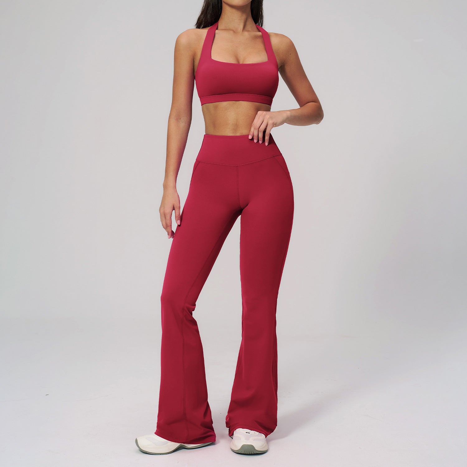Halter-Neck Backless Yoga Set Fitted Slightly Flared Quick-Drying Fitness Wear