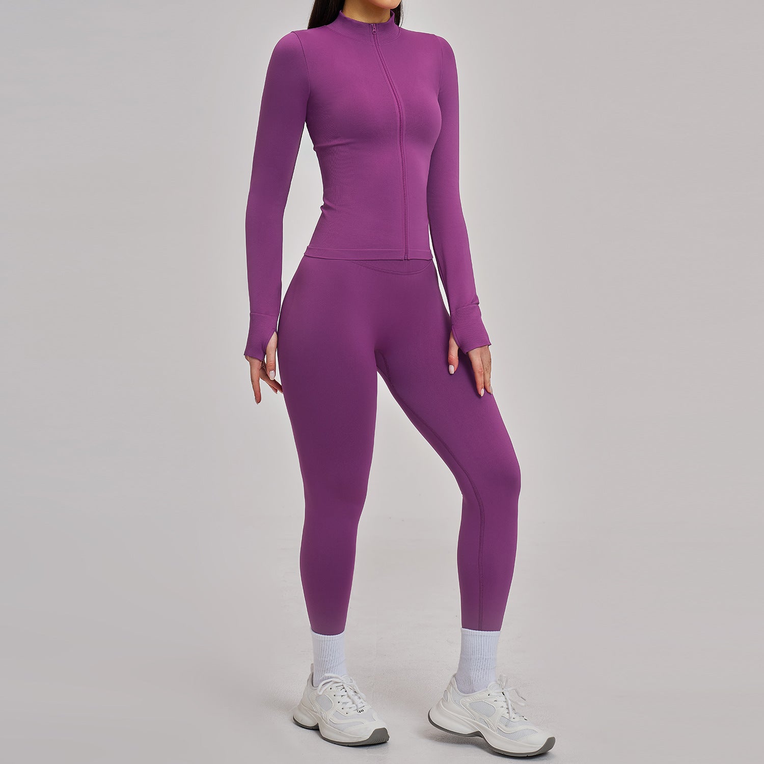 Women's Seamless Stand-Collar Zip-Up Yoga Set