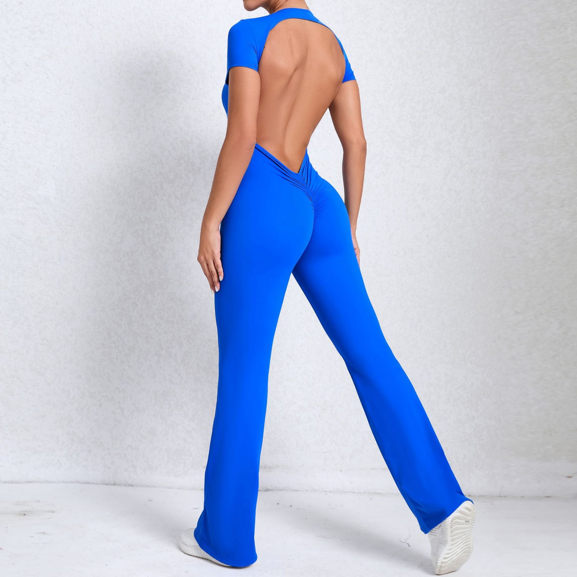Backless Short-Sleeve Yoga Jumpsuit