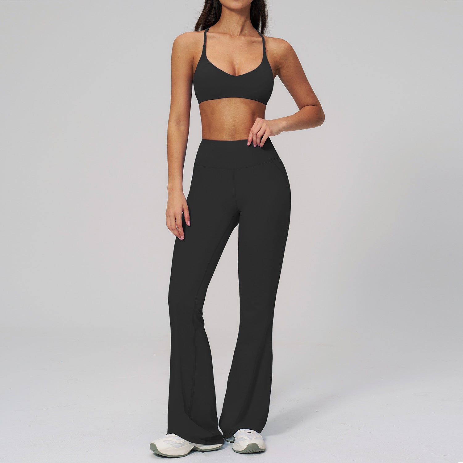 Halter-Neck Backless Yoga Set Fitted Slightly Flared Quick-Drying Fitness Wear