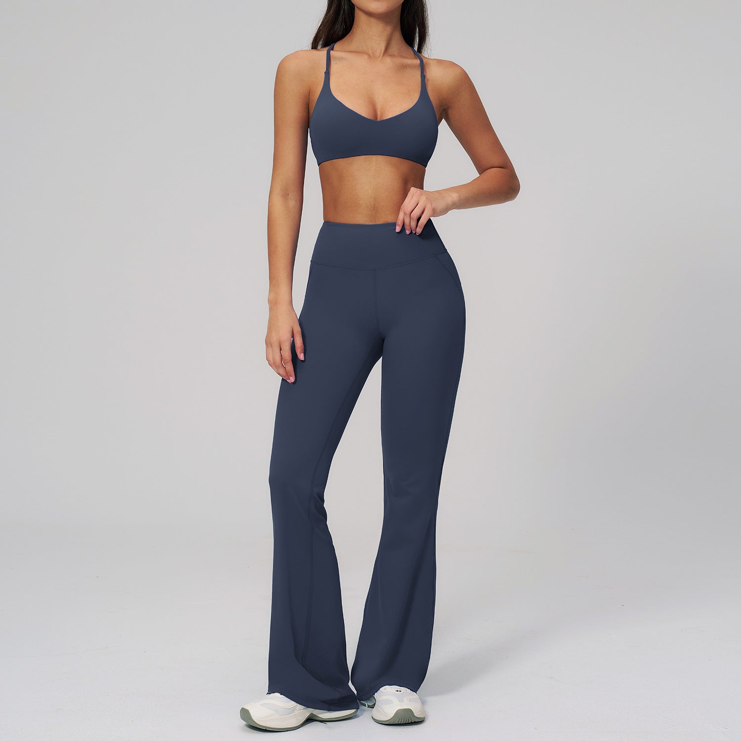 Halter-Neck Backless Yoga Set Fitted Slightly Flared Quick-Drying Fitness Wear