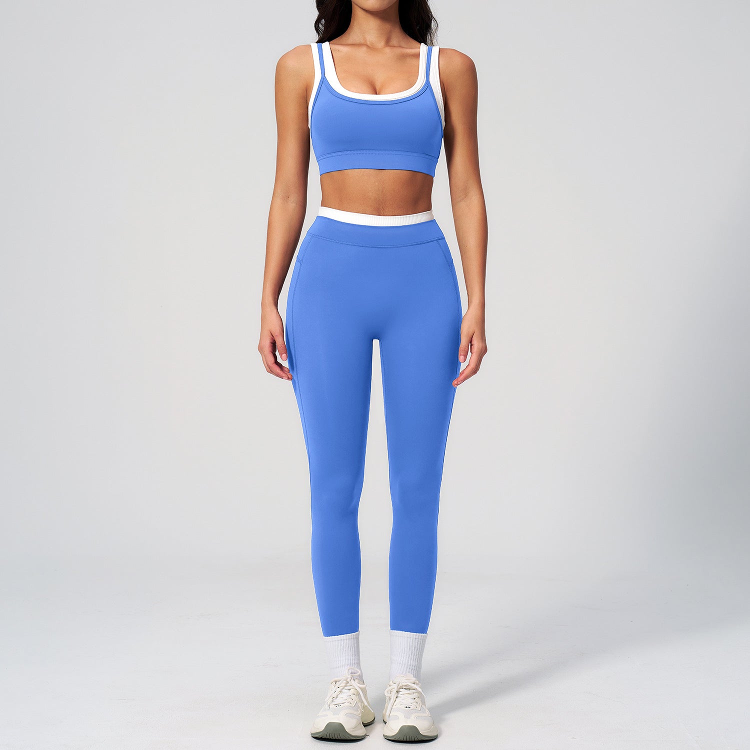 Ribbed High-Waisted Outdoor Casual Versatile Fitness Sports Bras Set