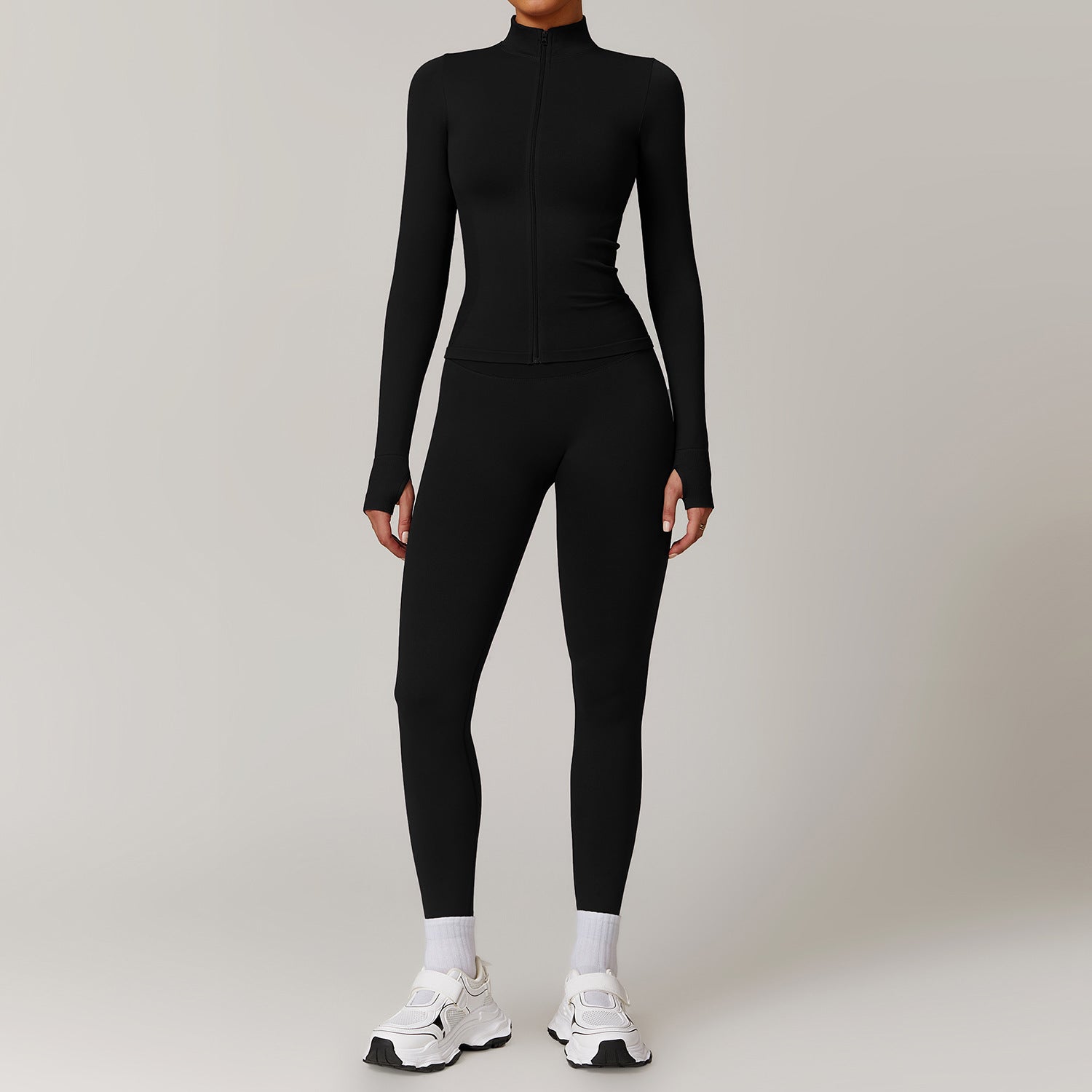 Women's Seamless Stand-Collar Zip-Up Yoga Set