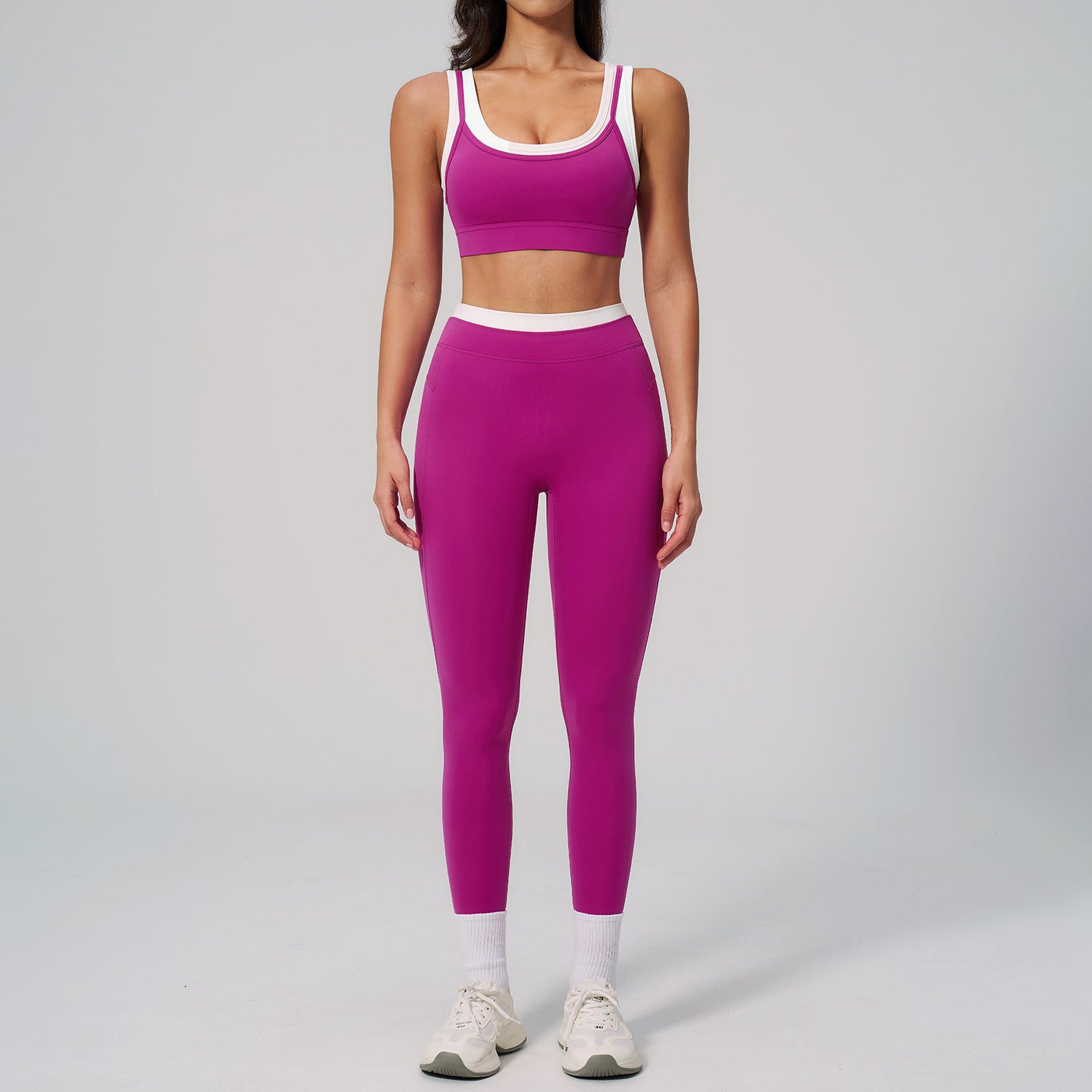 Ribbed High-Waisted Outdoor Casual Versatile Fitness Sports Bras Set
