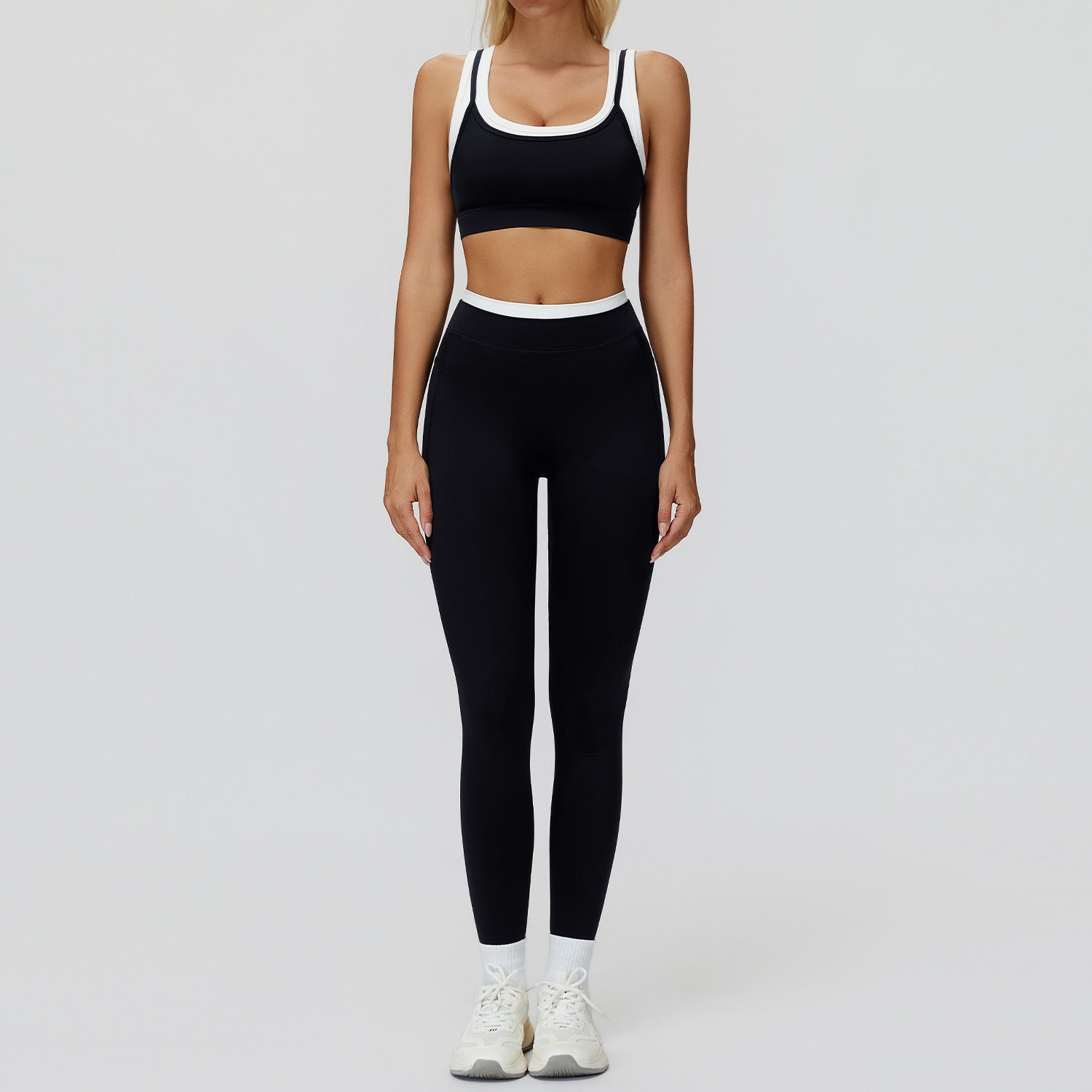 Ribbed High-Waisted Outdoor Casual Versatile Fitness Sports Bras Set
