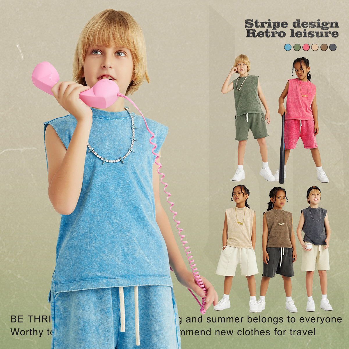 Children's Heavy Industry Washed Slit Sleeveless Vest Heavy Cotton