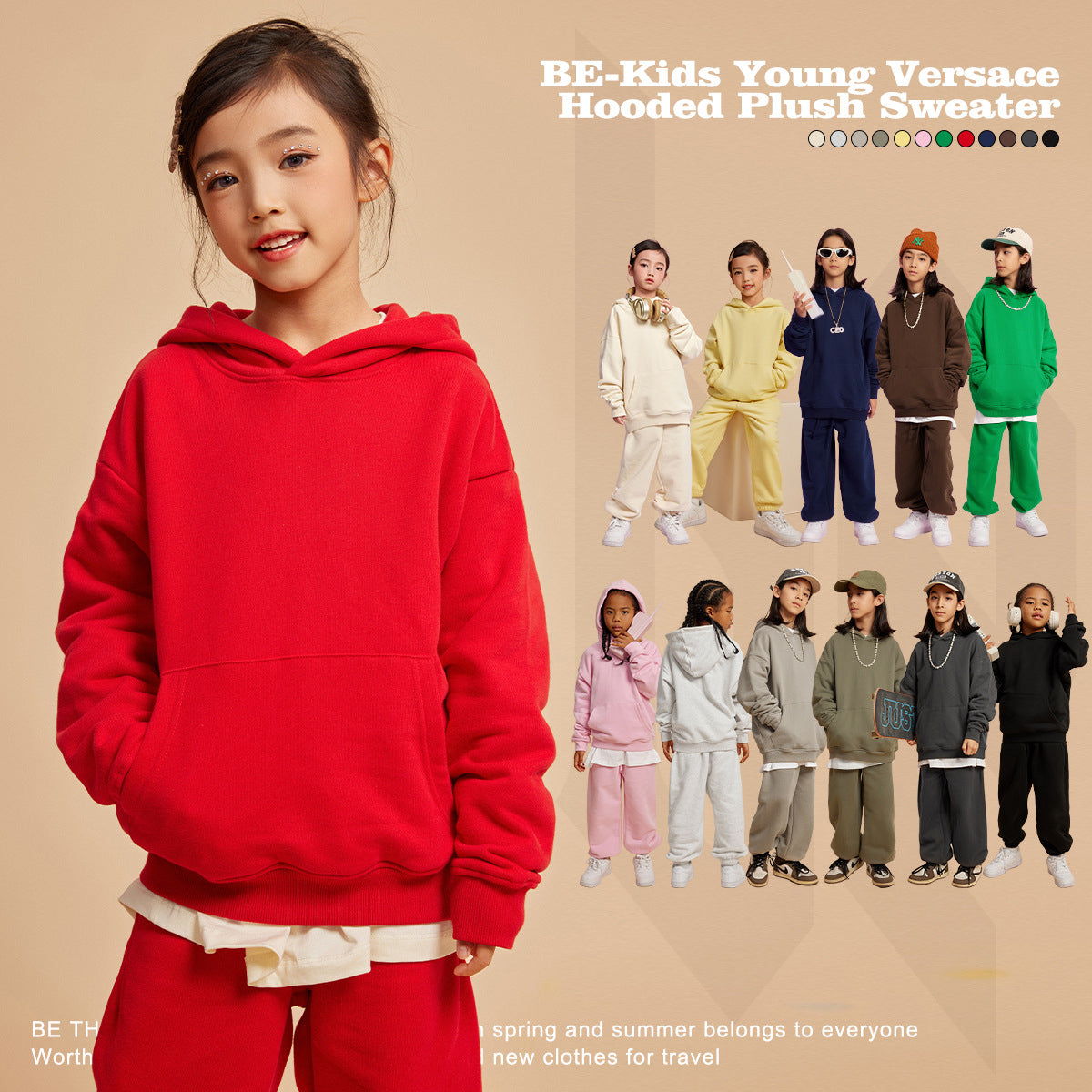 Children's Sweatshirt Hoodie Solid Color Heavy Fleece