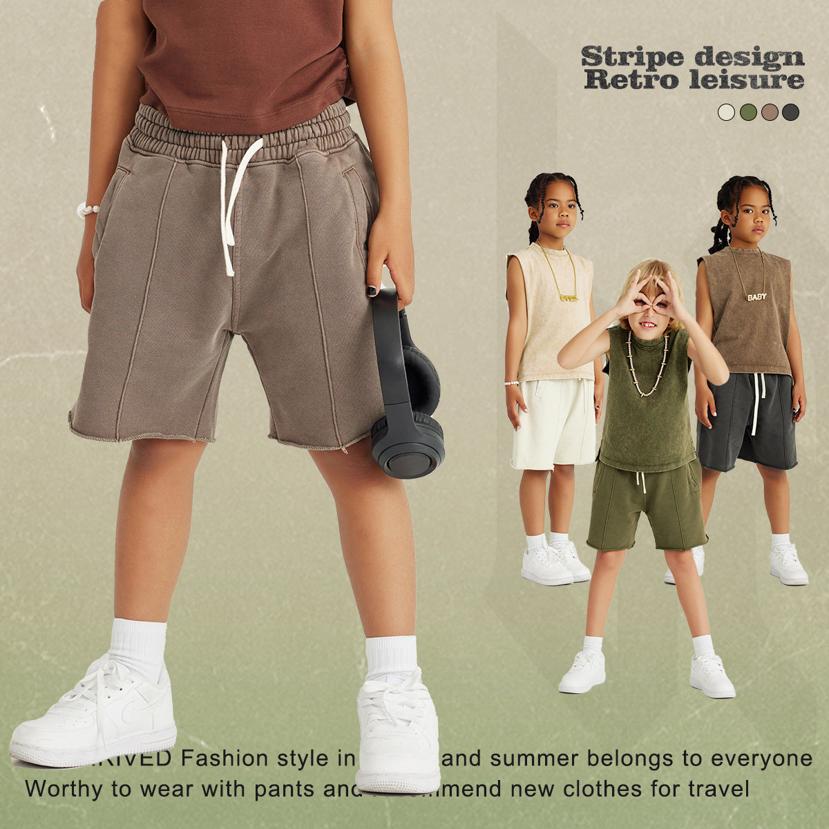 Children's Heavy Washed Retro Cotton Casual Shorts